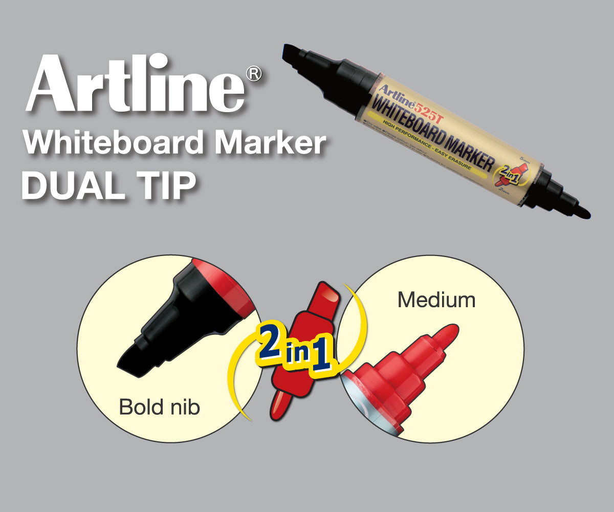 Twin-Nib Whiteboard Marker Set | 2.0mm Bullet/2.0-5.0 Chisel Tips