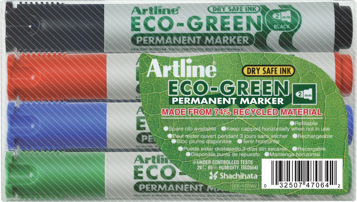 EJK-177 ECO-GREEN Permanent Marker 4-Pack Assorted